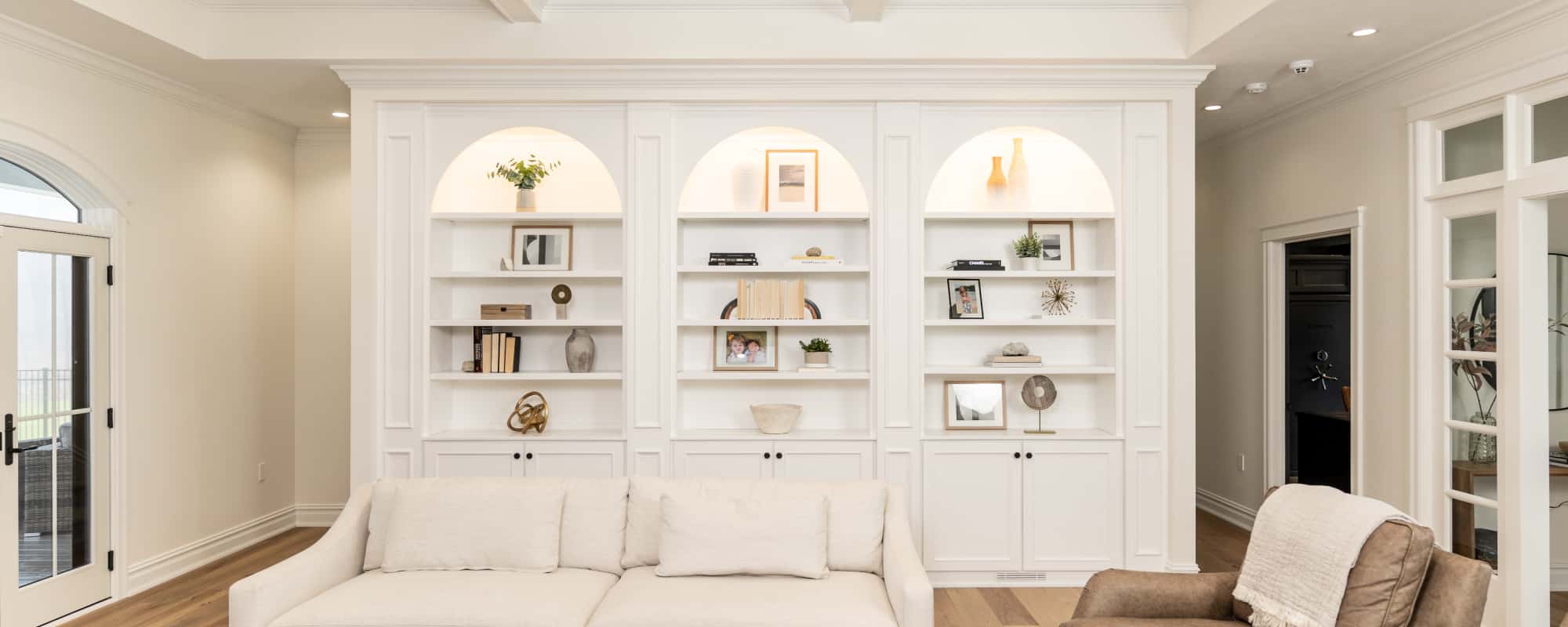 custom_white_bookcases-arched_cabinets