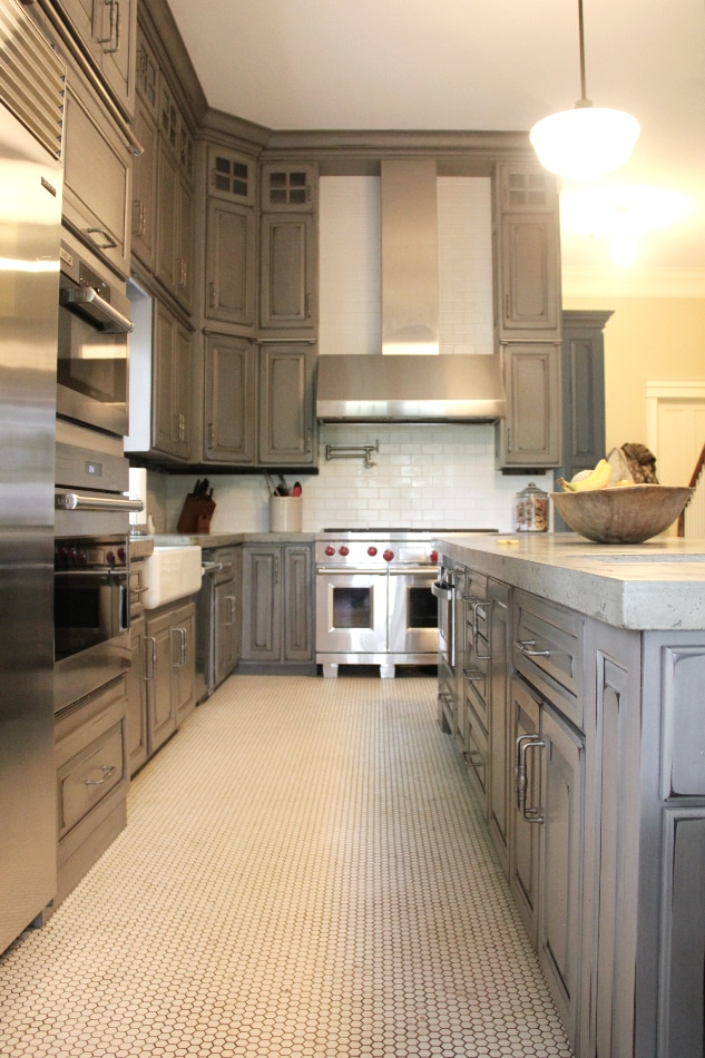 gray-painted-distressed-custom-kitchen-cabinets